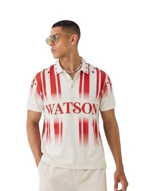 Men’s Red & White Striped Polo Shirt